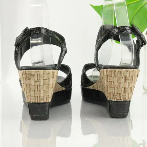 Aquatalia Womens Neve Sandal Size 9 Black Leather Snakeskin Wedge Heel Platform - Picture 7 of 11